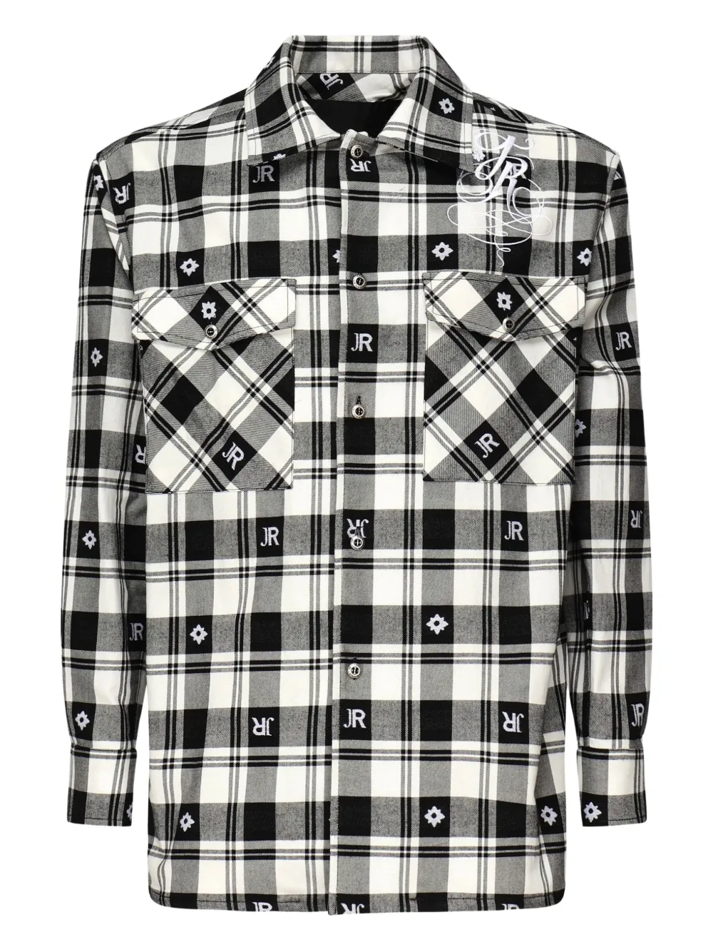 John Richmond logo-embroidered plaid shirt Zwart