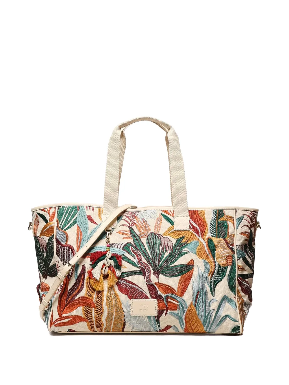 V°73 Grote shopper met bloemenprint - Beige