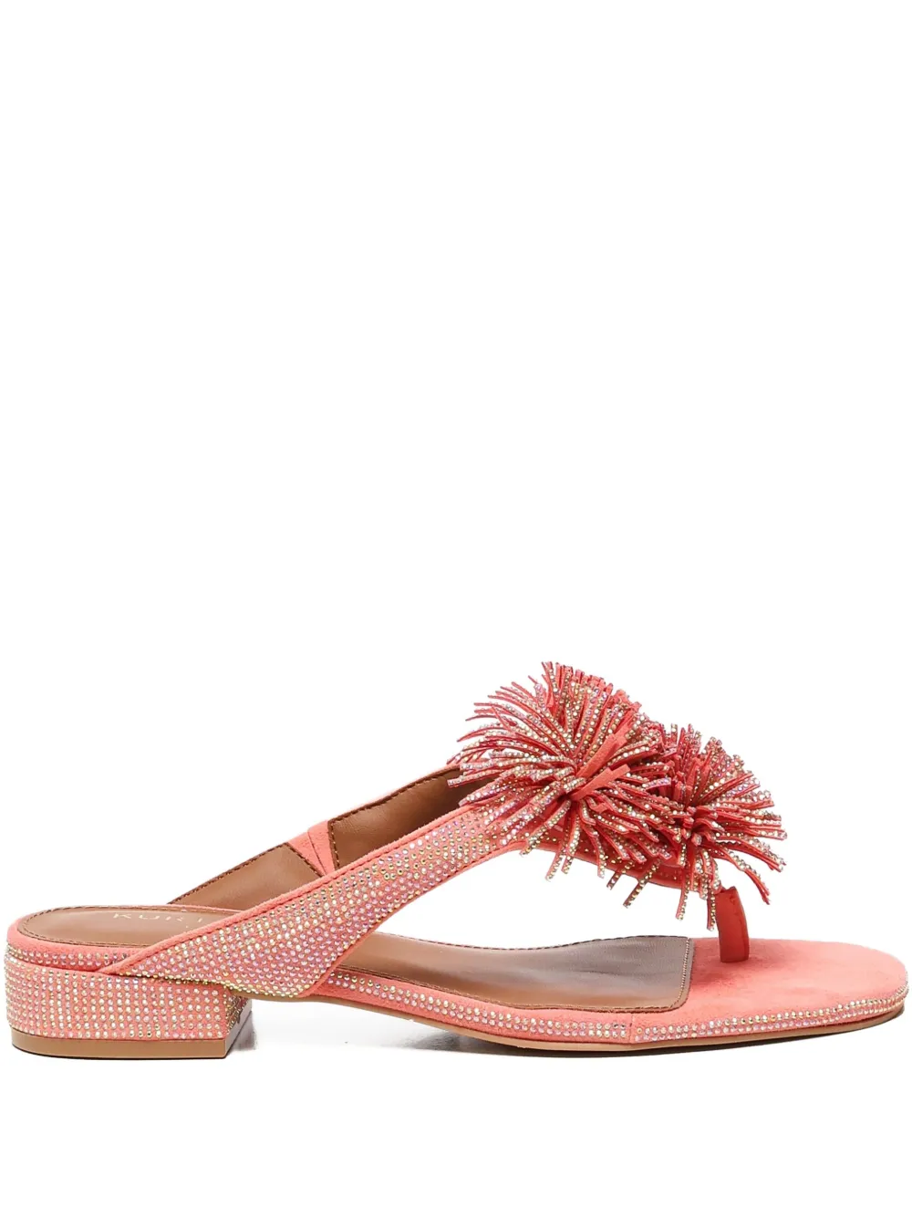 Kurt Geiger London crystal-embellished pom-pom sandals Orange