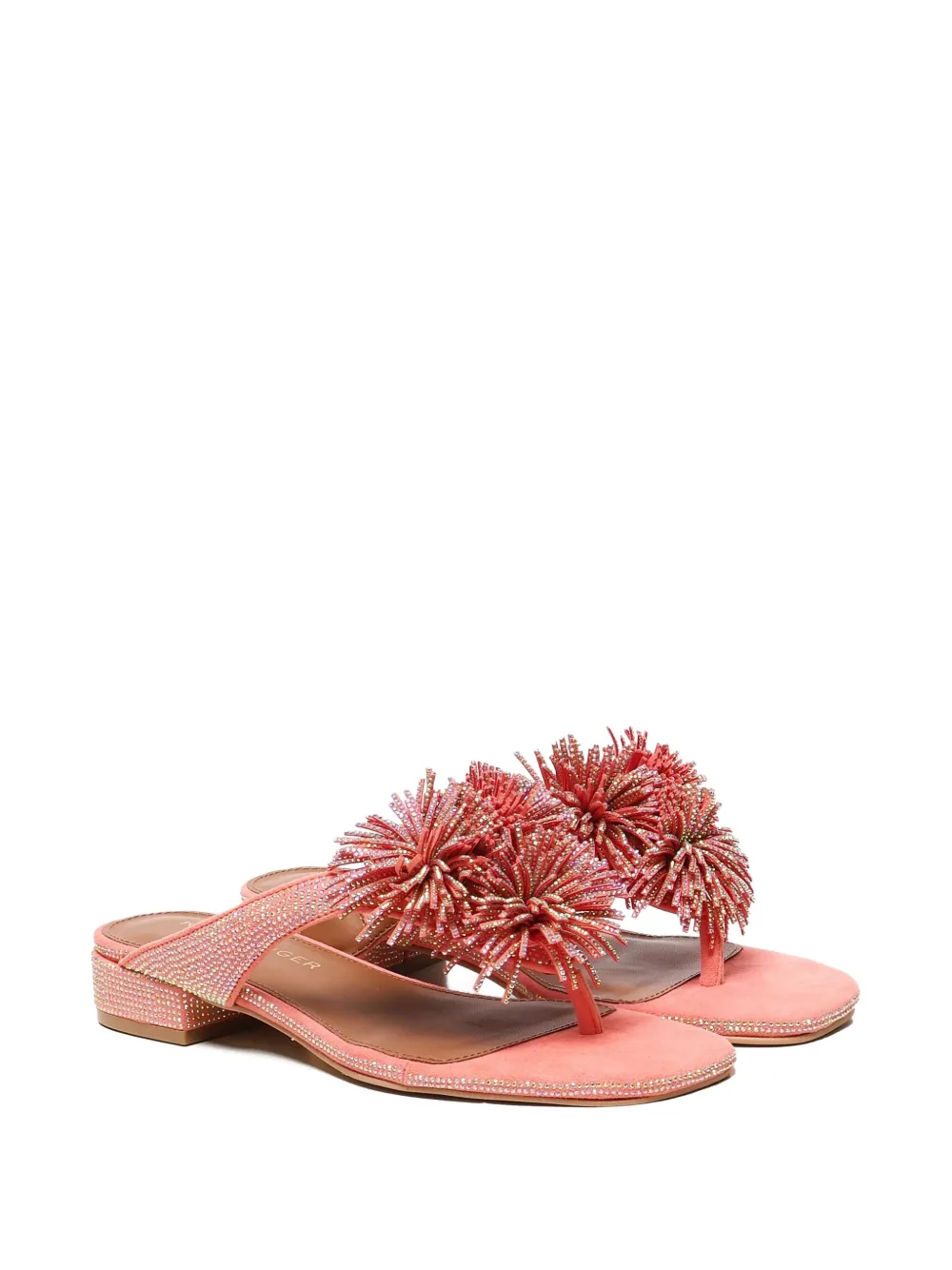 Kurt Geiger London crystal-embellished pom-pom sandals Orange