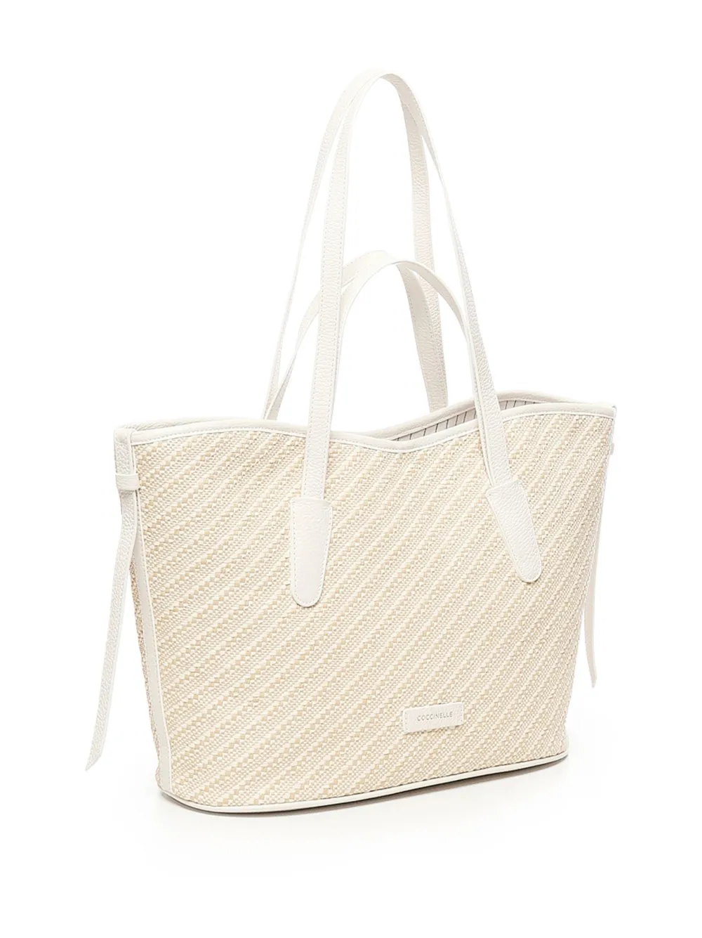 Coccinelle Geweven shopper met diagonaal patroon Wit