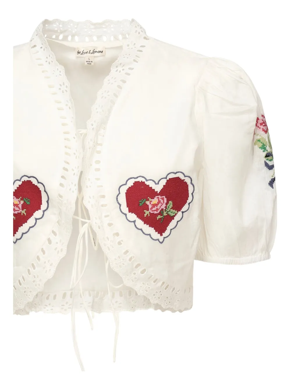 For Love And Lemons Katoenen top met pofmouwen en borduurwerk Wit