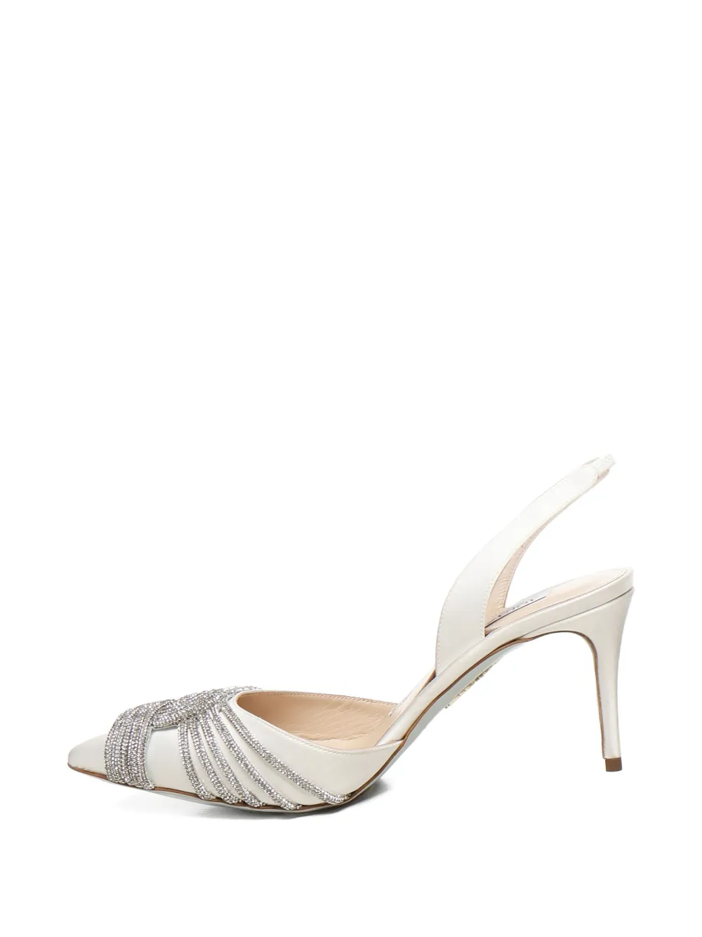 Aquazzura Gatsby Sling Satin 75MM crystal-embellished slingback pumps White