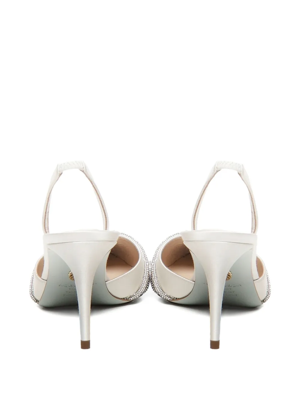 Aquazzura Gatsby Sling Satin 75MM crystal-embellished slingback pumps White