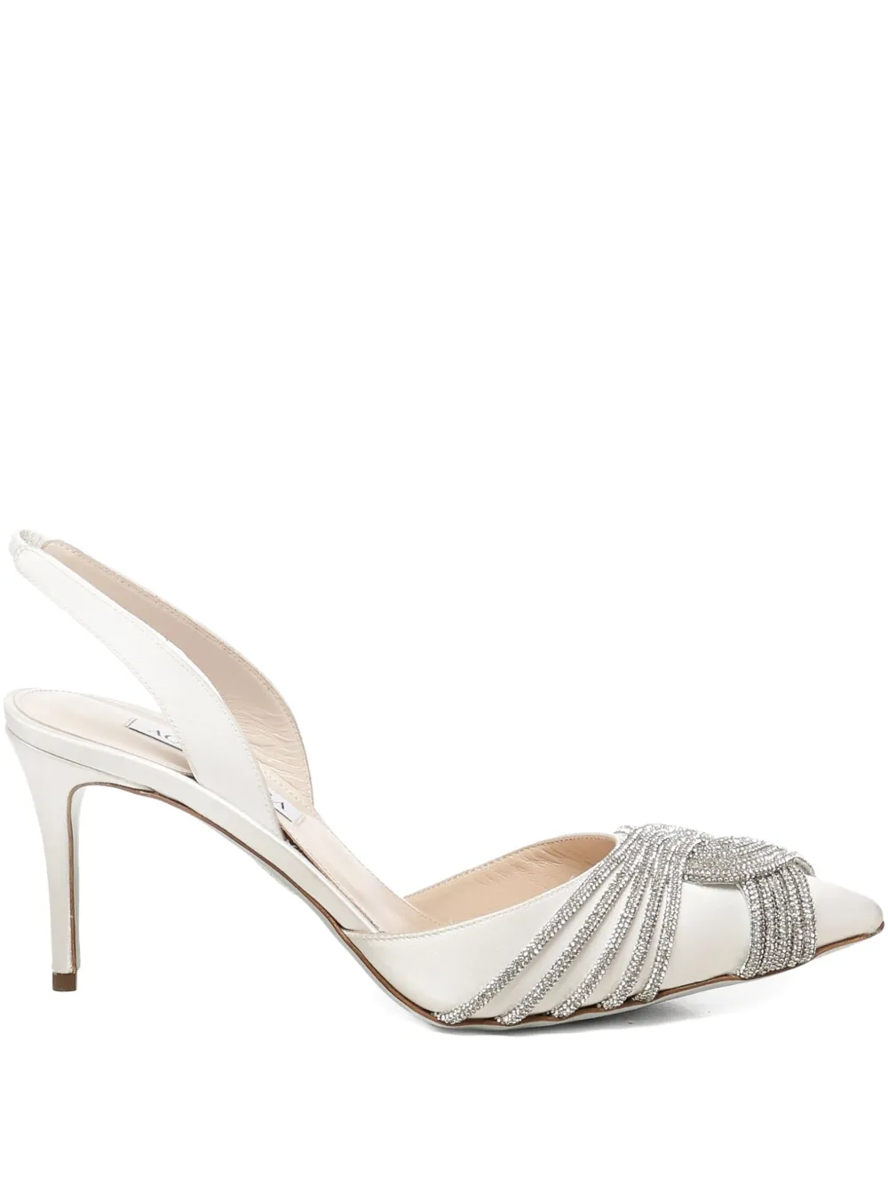 Aquazzura Gatsby Sling Satin 75MM crystal-embellished slingback pumps White