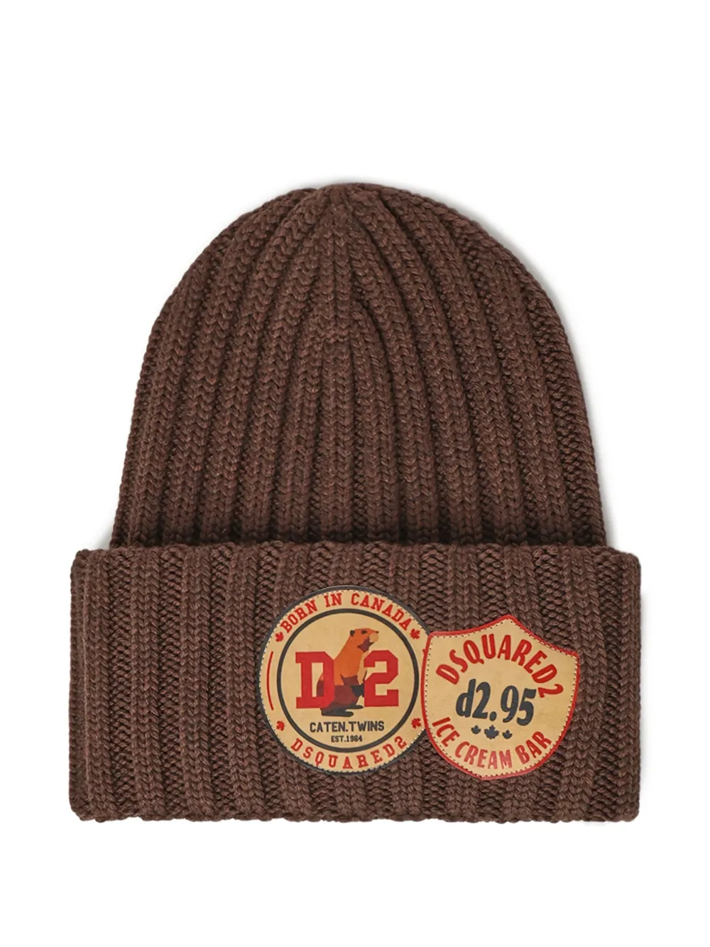 DSQUARED2 Geribbelde muts met logopatch Bruin