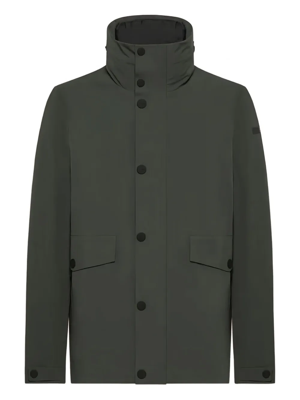 high-neck button-up jacket