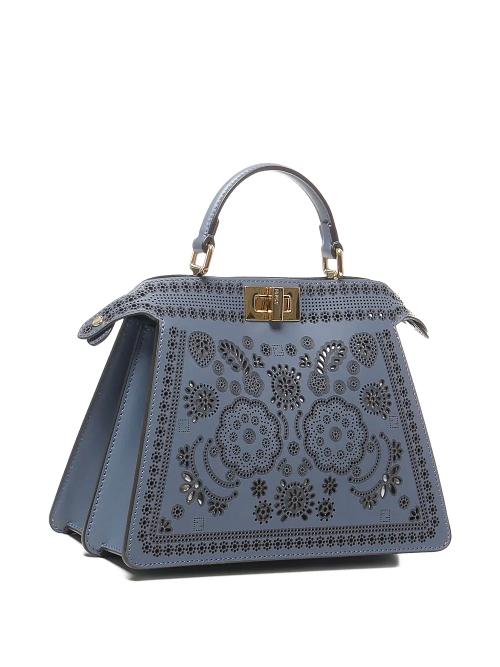 FENDI smal Peakaboo ISeeU floral-cutout leather tote bag Blauw