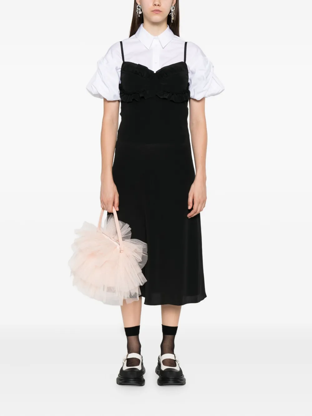 Simone Rocha ruffled midi dress Zwart