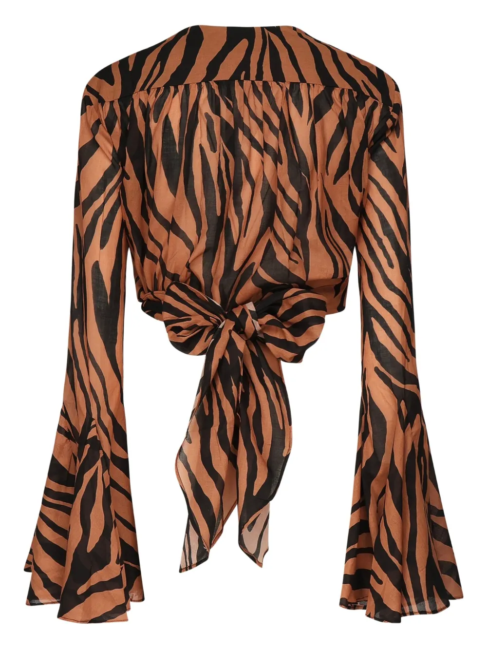 THE ANDAMANE Blouse met zebraprint en gestrikte voorkant Bruin