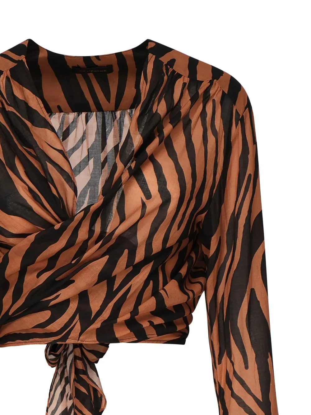 THE ANDAMANE Blouse met zebraprint en gestrikte voorkant Bruin