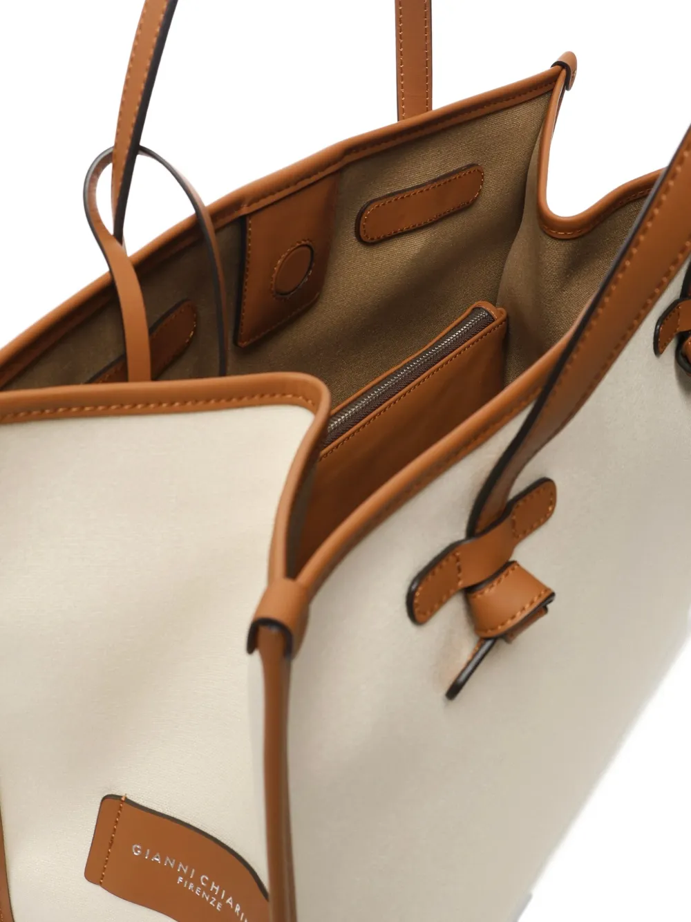 GIANNI CHIARINI Marcella leather-trimmed canvas tote bag Beige