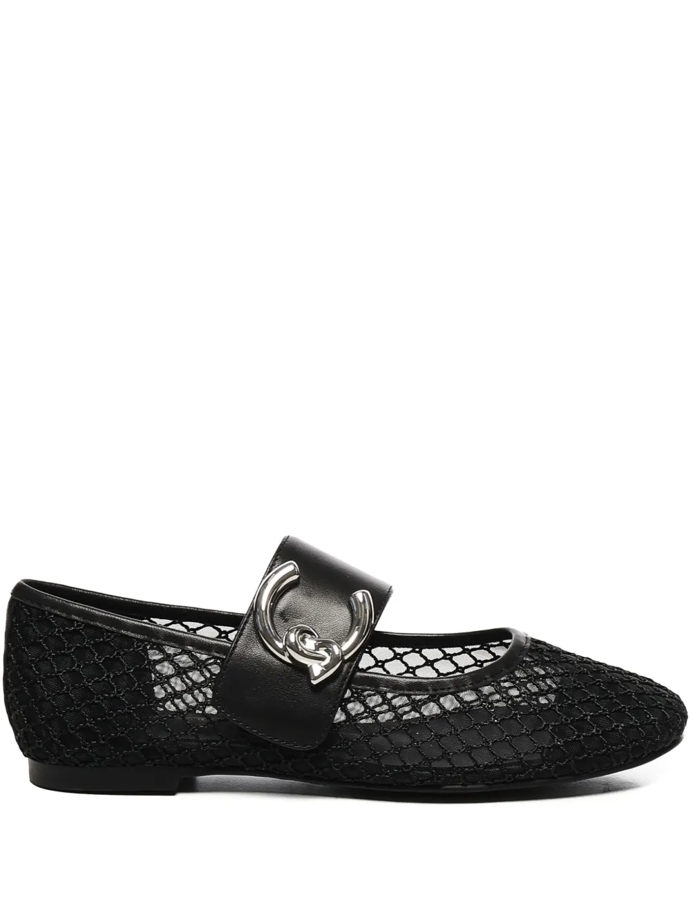 Coccinelle C-Me leather-buckle mesh ballet flats Black