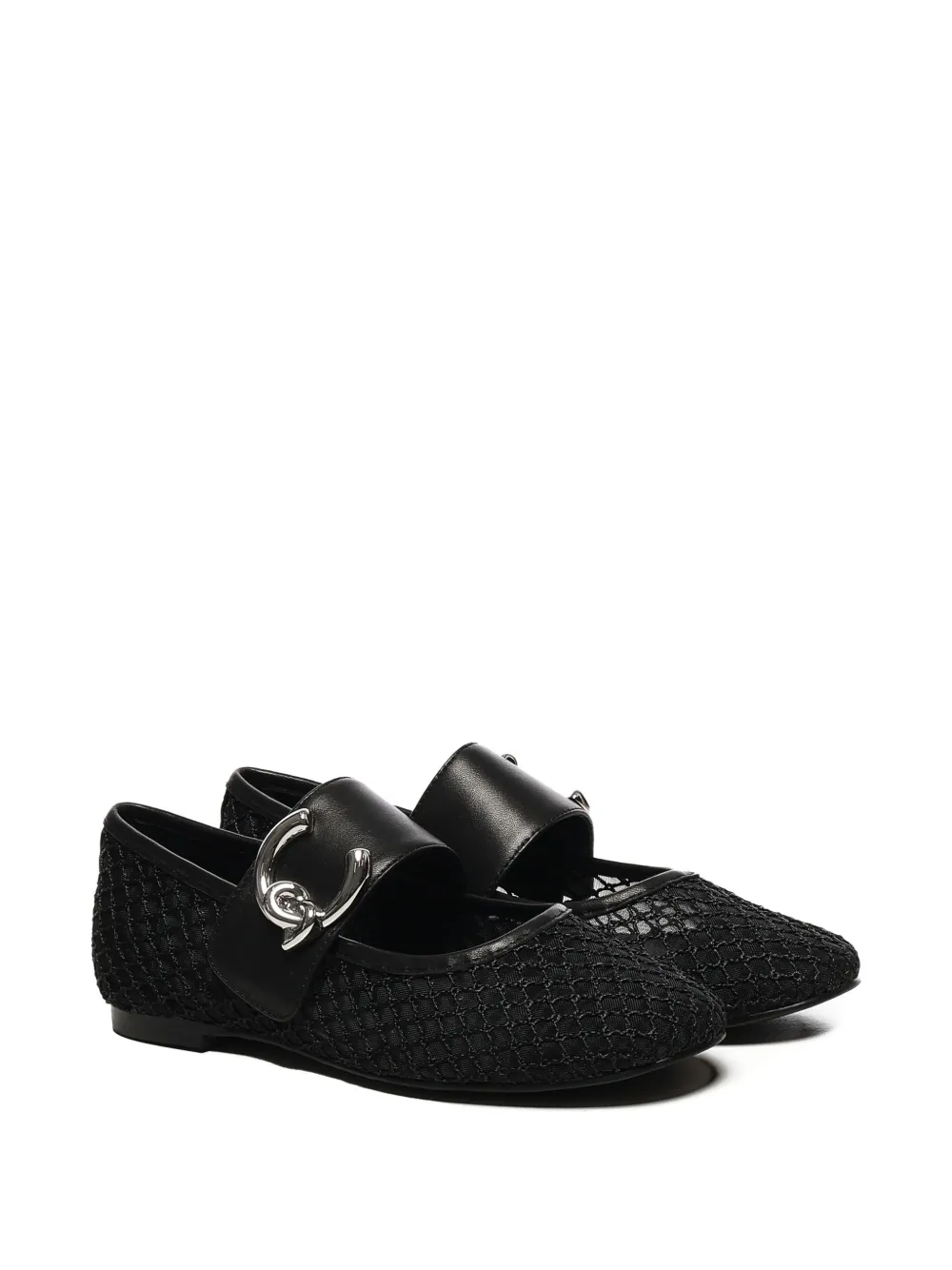 Coccinelle C-Me leather-buckle mesh ballet flats Black