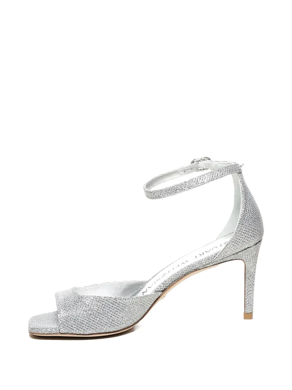 Stuart Weitzman 75mm Nudistia glitter square-toe sandals Silver