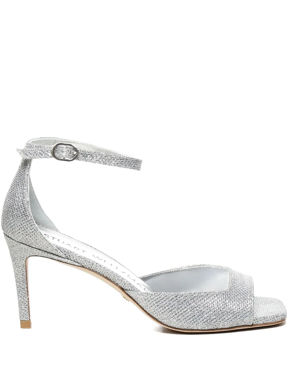 Stuart Weitzman 75mm Nudistia glitter square-toe sandals Silver