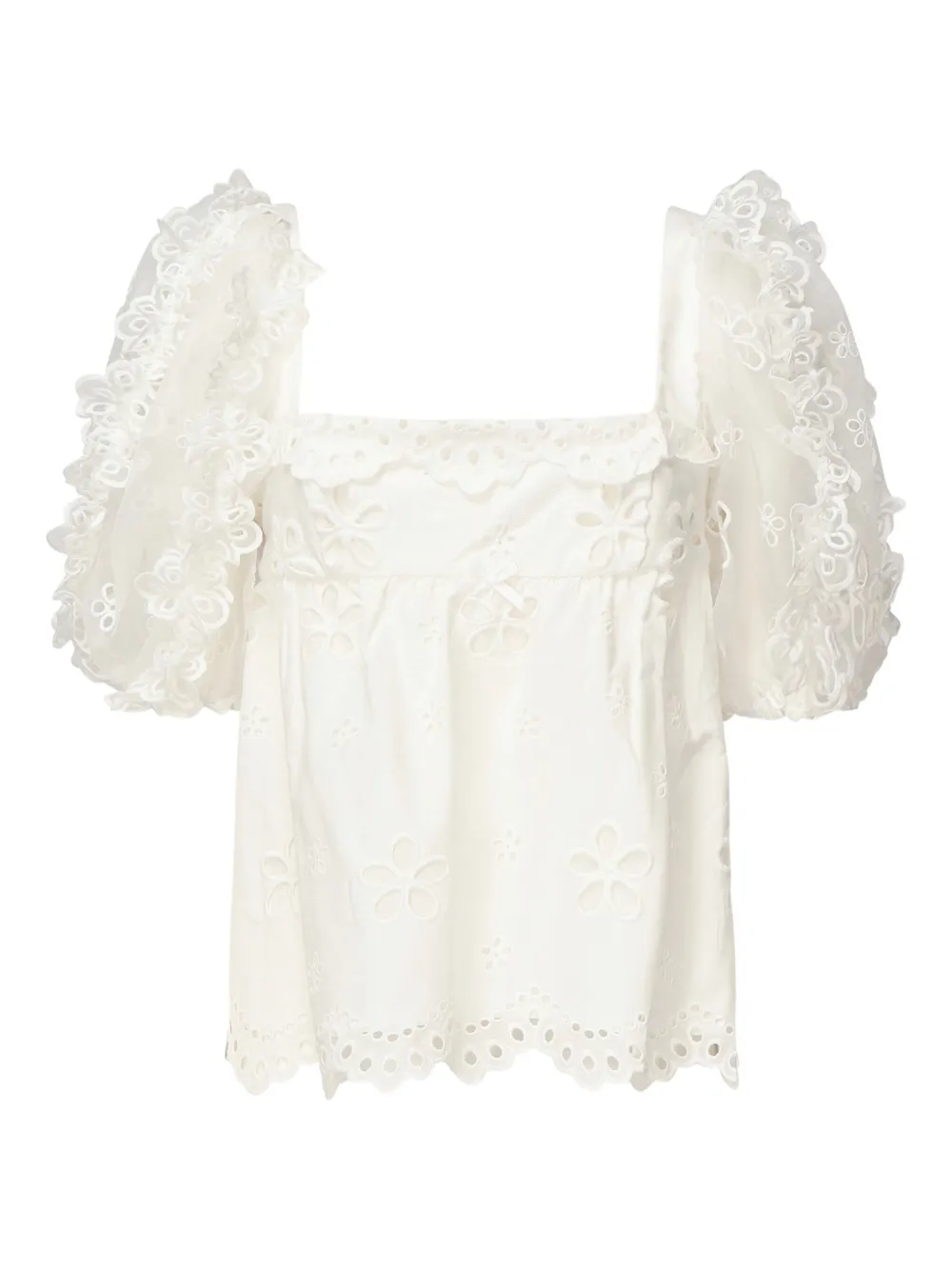 For Love And Lemons eyelet-embroidered puff-sleeve top | Neutrals | Image 1