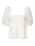 For Love And Lemons eyelet-embroidered puff-sleeve top - Neutrals