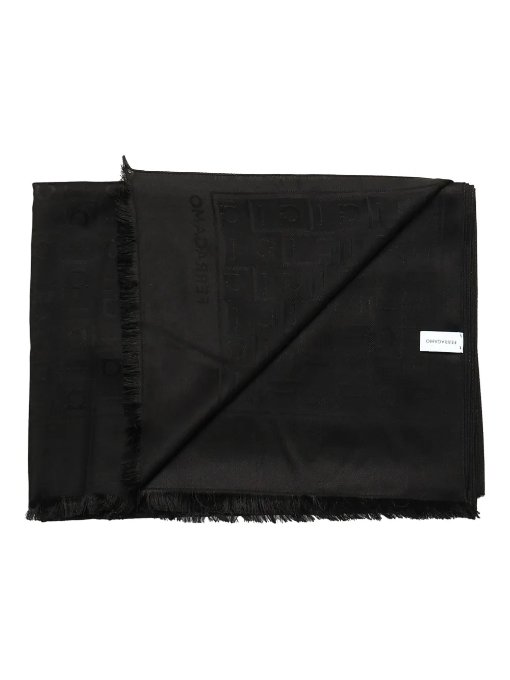 Ferragamo Gancini-pattern fringed scarf Zwart