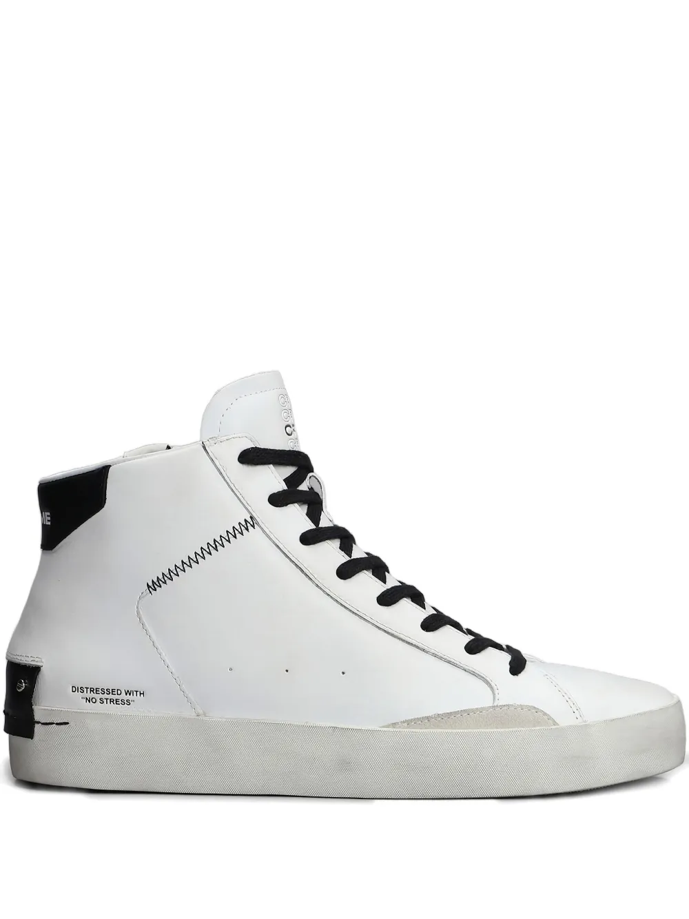 Crime London Distressed high-top leather sneakers White