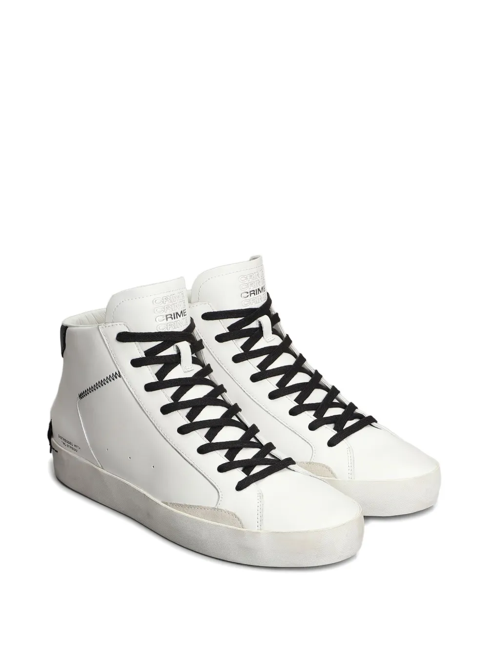 Crime London Distressed high-top leather sneakers White