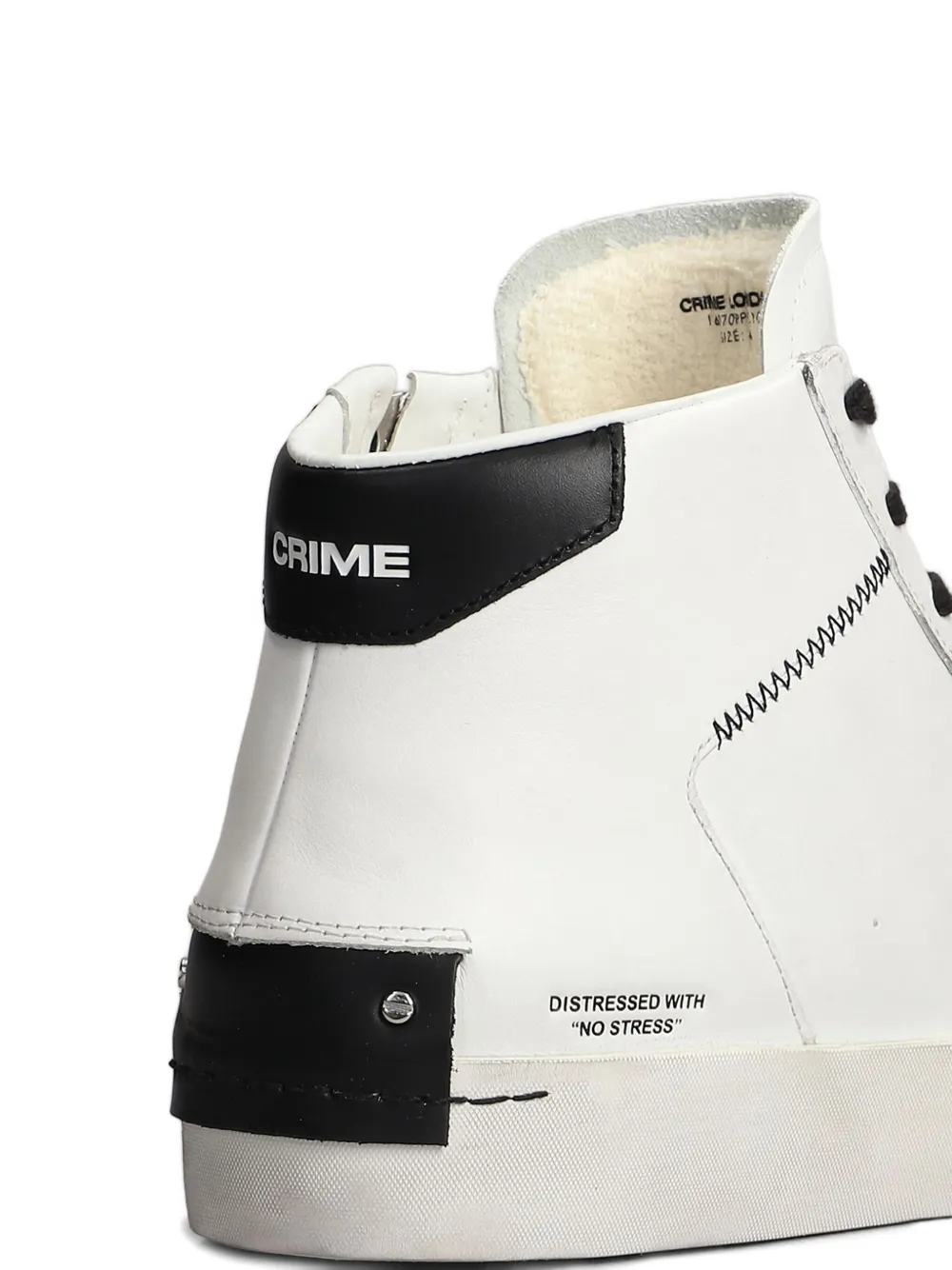 Crime London Distressed high-top leather sneakers White