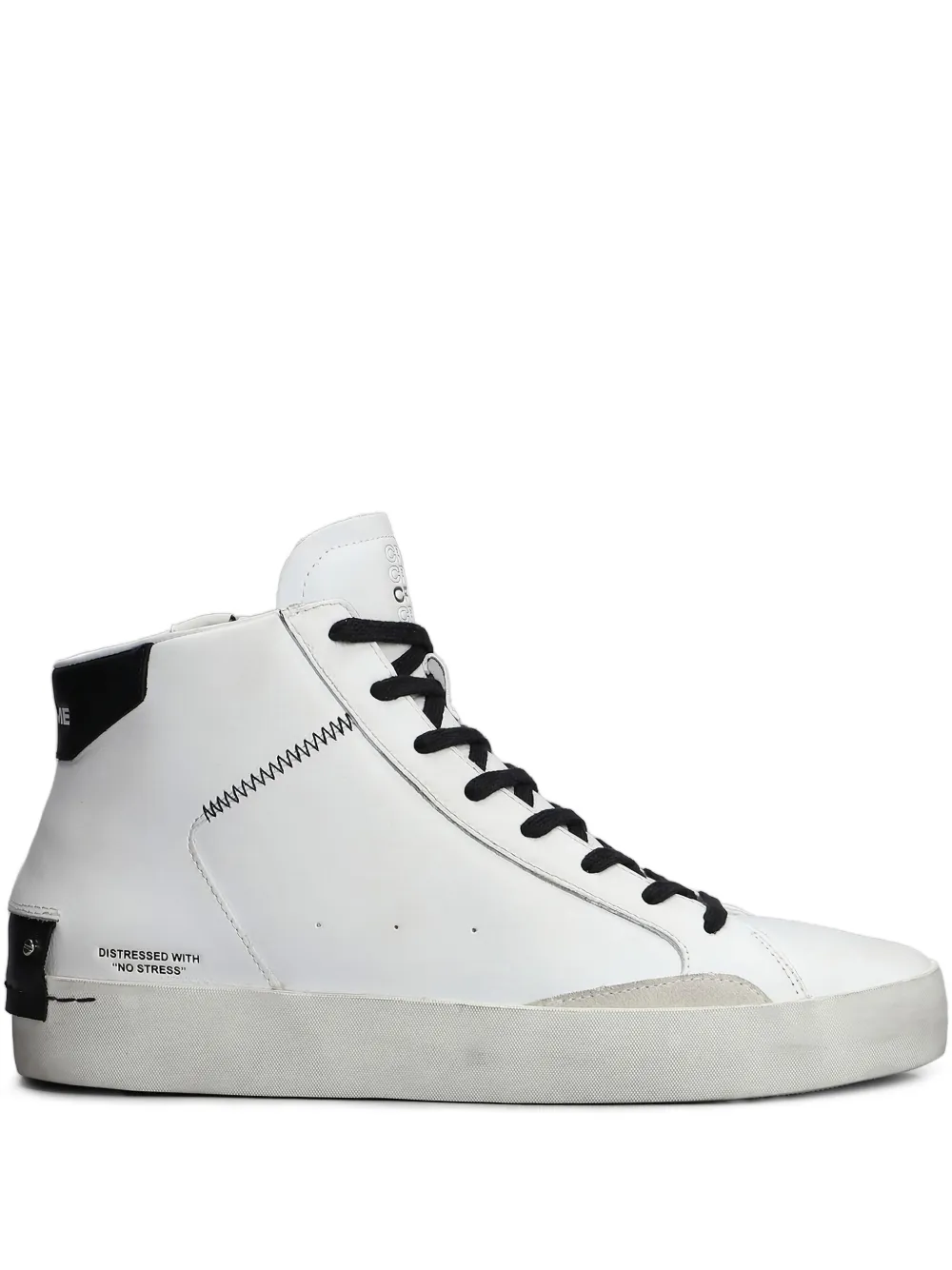Crime London Distressed high-top leather sneakers White