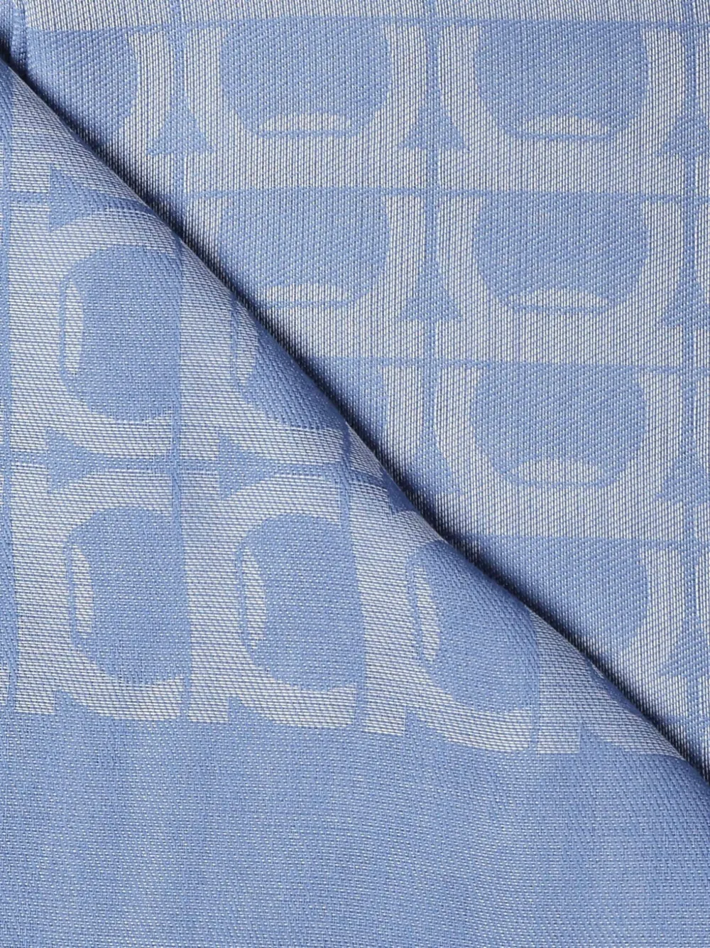 Ferragamo Sjaal met gancini patroon en franje Blauw