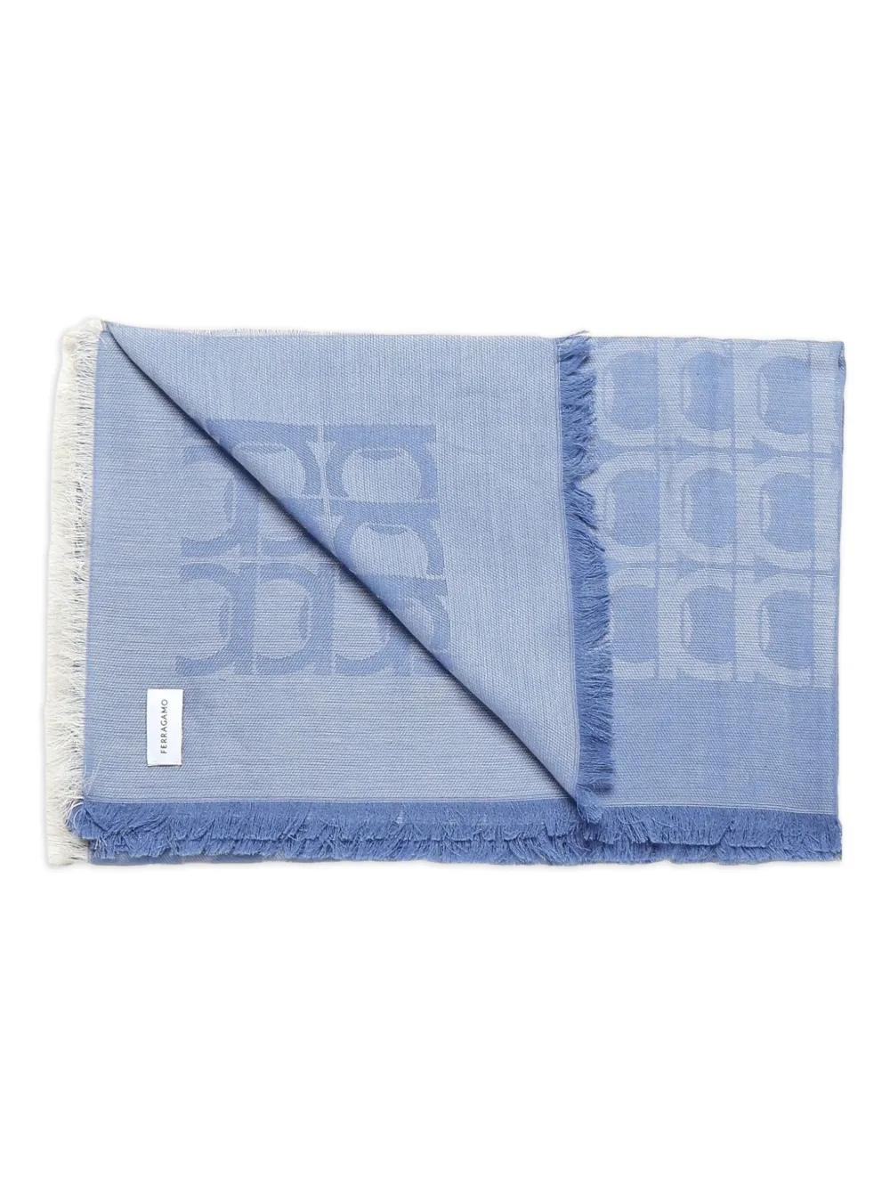 Ferragamo Sjaal met gancini patroon en franje Blauw