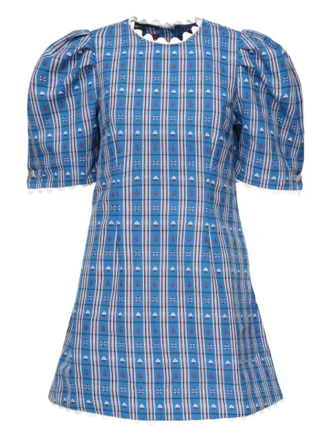Celia B mini Carmen puffed-sleeve checked dress