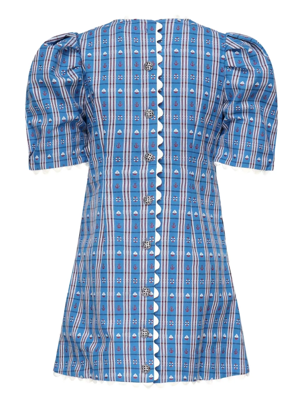 Celia B Carmen geruite mini-jurk met pofmouwen - Blauw