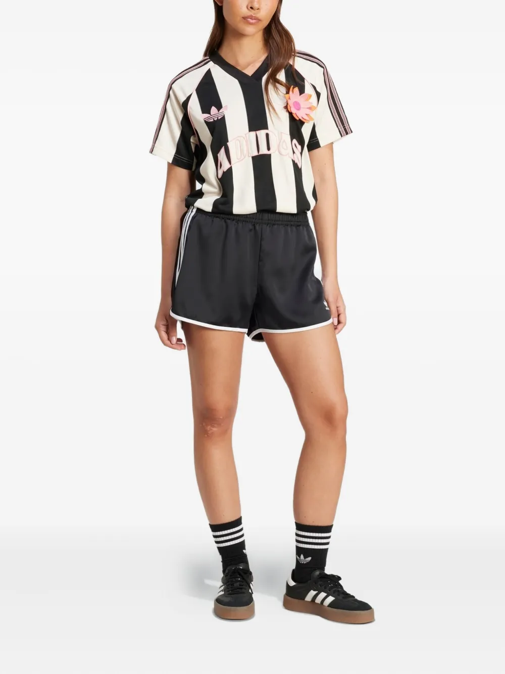 adidas Summer Glow stripe flower T-shirt Zwart