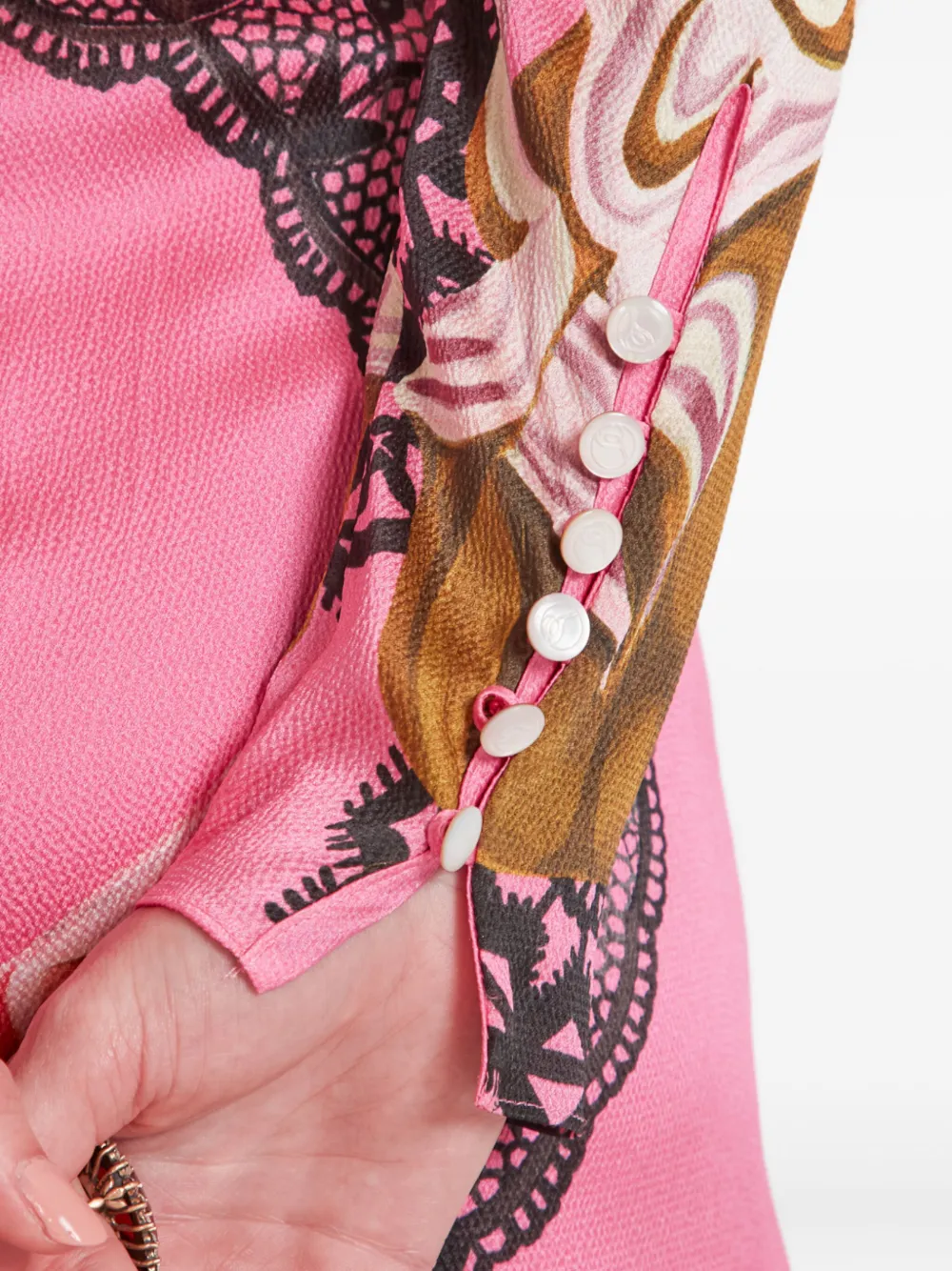 Temperley London Cici midi-jurk met bloemenprint en gestrikte hals Roze