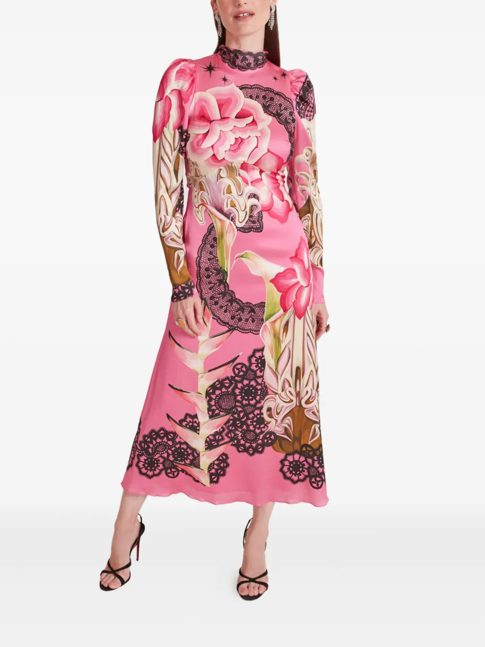 Temperley London Cici midi-jurk met bloemenprint en gestrikte hals Roze