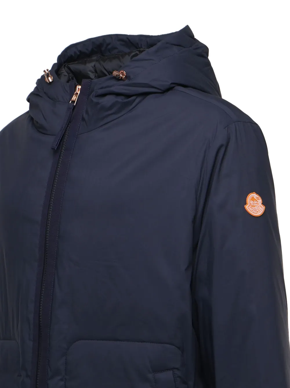 Moncler hooded logo-patch jacket Blauw
