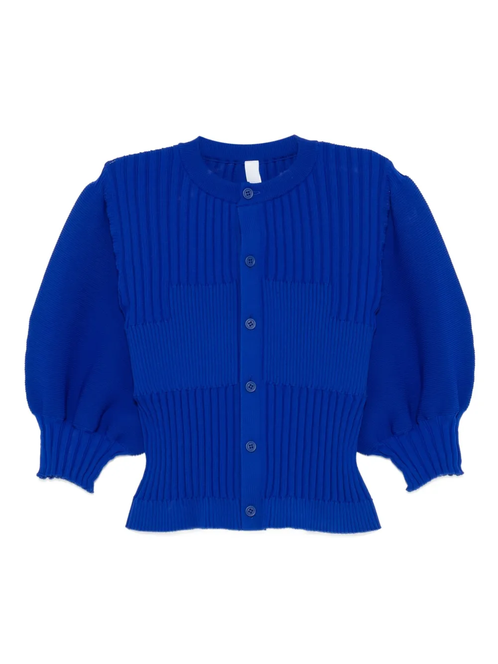 Fluted ribbed puff-sleeve cardigan