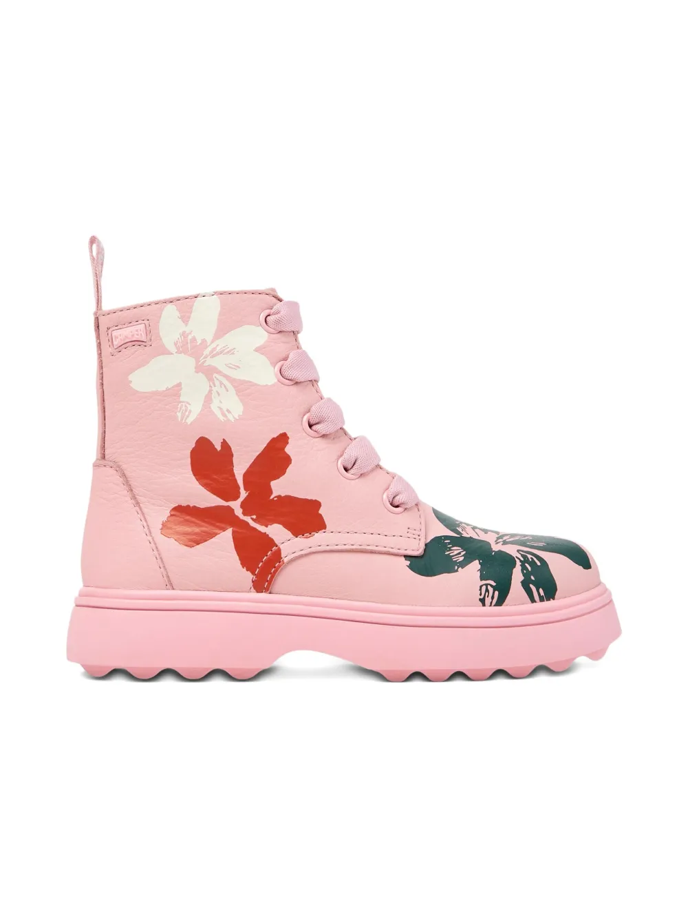 Camper Kids Norte Twins leren enkellaarzen met veters en bloemen - Roze