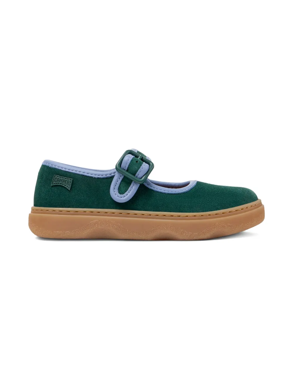 Camper Kids' Buckle-strap Suede Ballerinas In Green