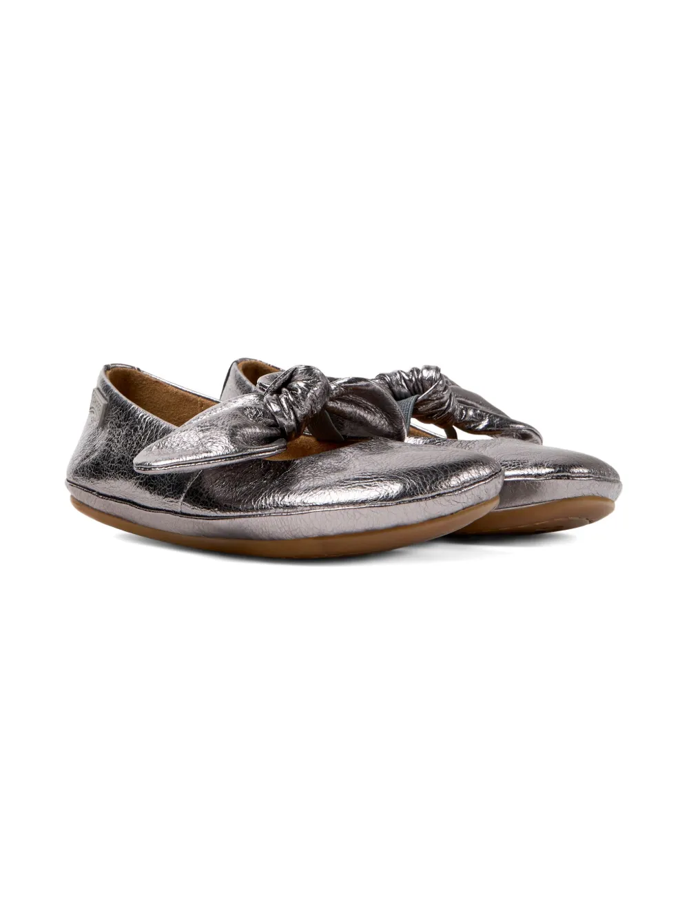 Camper Kids Right bow-embellished leather ballerinas Silver