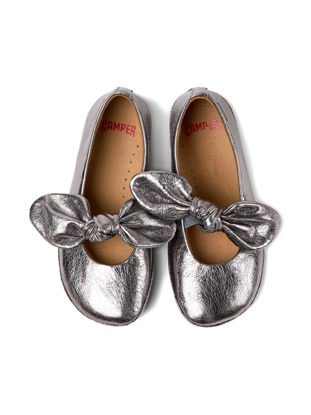 Camper Kids Right bow-embellished leather ballerinas Silver