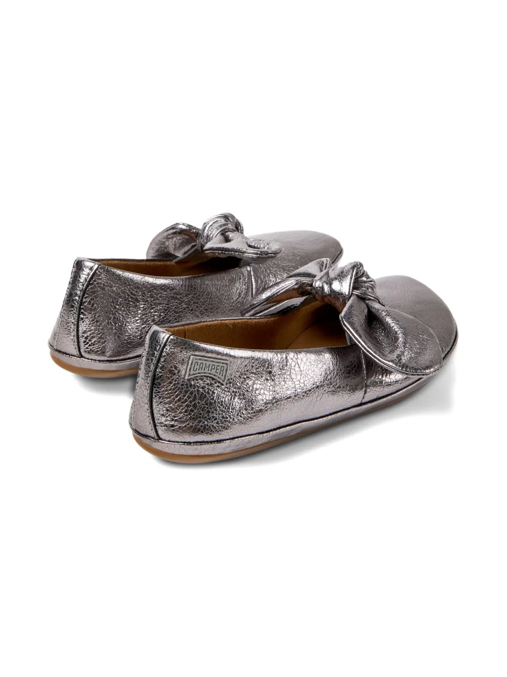 Camper Kids Right bow-embellished leather ballerinas Silver