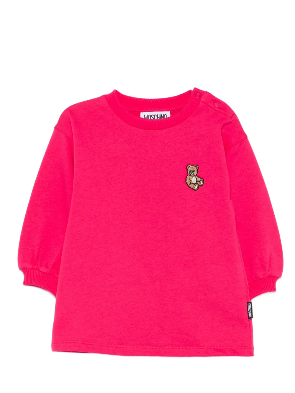 Moschino Kids Katoenen jurk met Teddy Bear-borduurwerk Roze