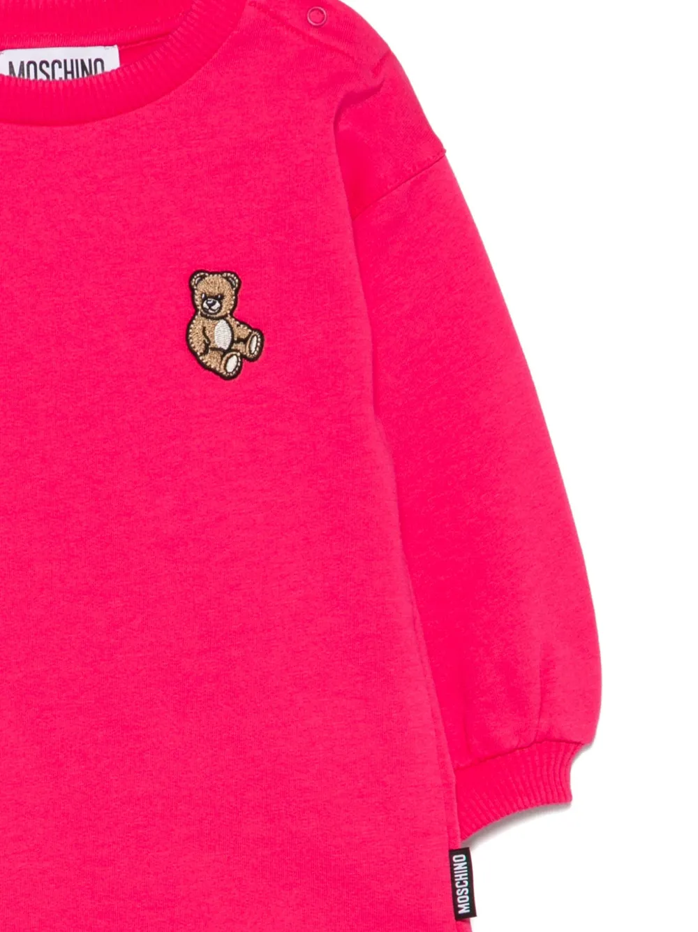 Moschino Kids Katoenen jurk met Teddy Bear-borduurwerk Roze