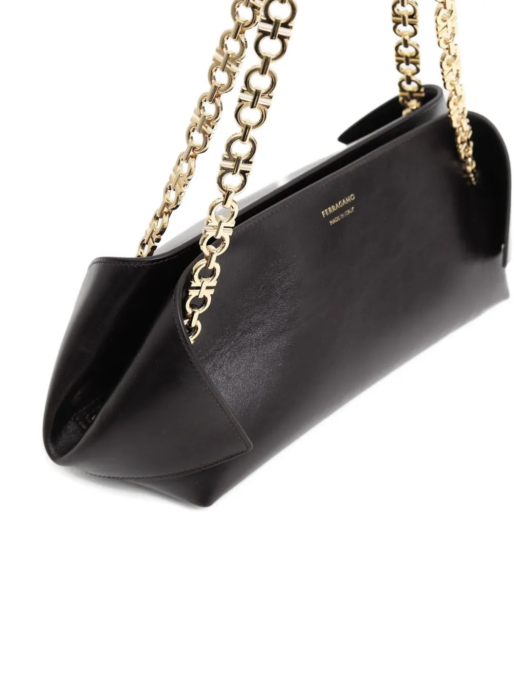 Ferragamo Small Folded Chain-link Flap Shoulder Bag In Black