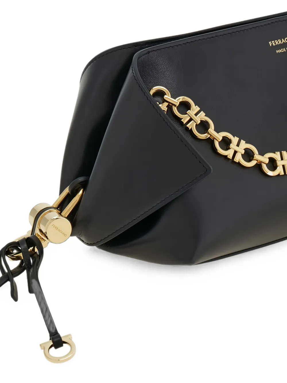Ferragamo Kleine Gancini schoudertas met ketting Zwart
