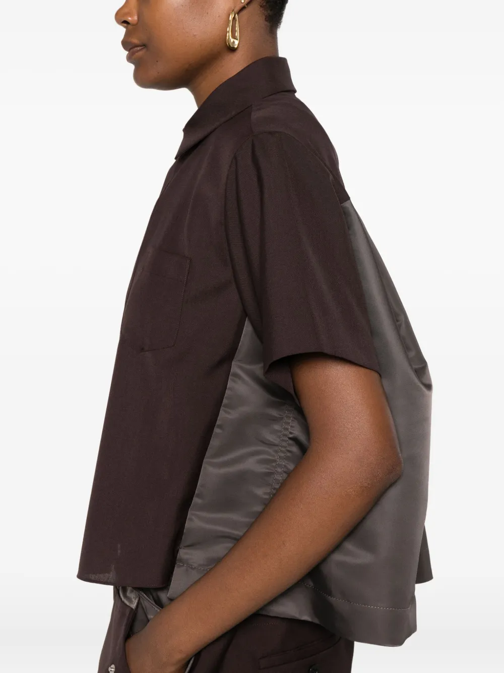 Sacai Panelled Short-sleeved Shirt In Brown