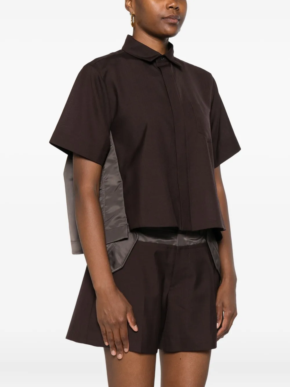 Sacai Panelled Short-sleeved Shirt In Brown