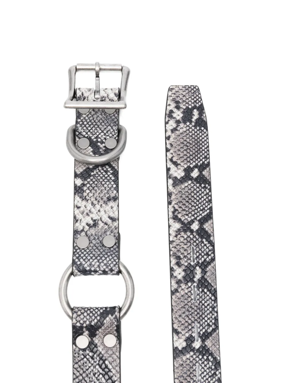 Martine Rose Snakeskin-print Buckle Belt In Gray