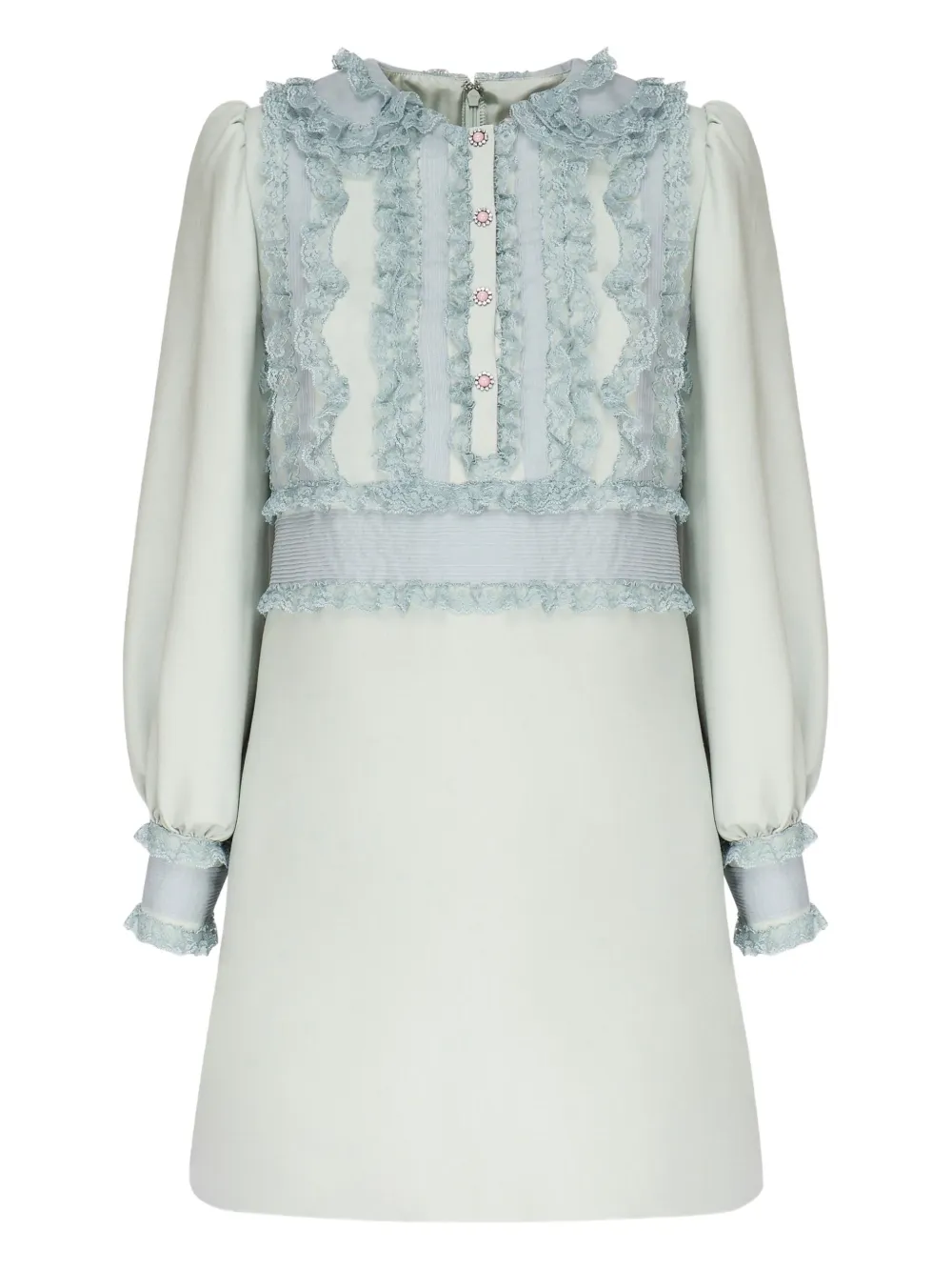 Valentino Garavani lace-trimmed ruffle mini dress Blauw