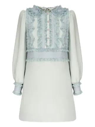 VALENTINO ラッフル ロングスリーブ ミニドレス Valentino Garavani レーストリム ラッフル ミニドレス | ブルー